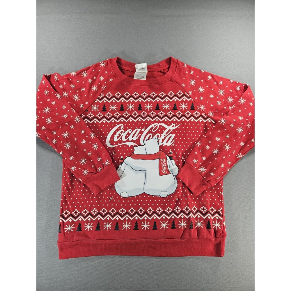 Coca-Cola Polar Bear Ugly Christmas Sweater Red Fair Isle Holiday Graphic Large